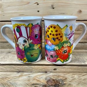 Pair of Shopkins Coffee Mugs 2016 Moose Frankford White 8 oz Candy Snacks Cup